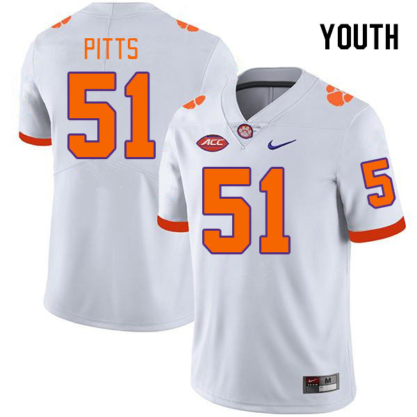 Youth Clemson Tigers Peyton Pitts #51 College White NCAA Authentic Football Stitched Jersey 23GN30YA